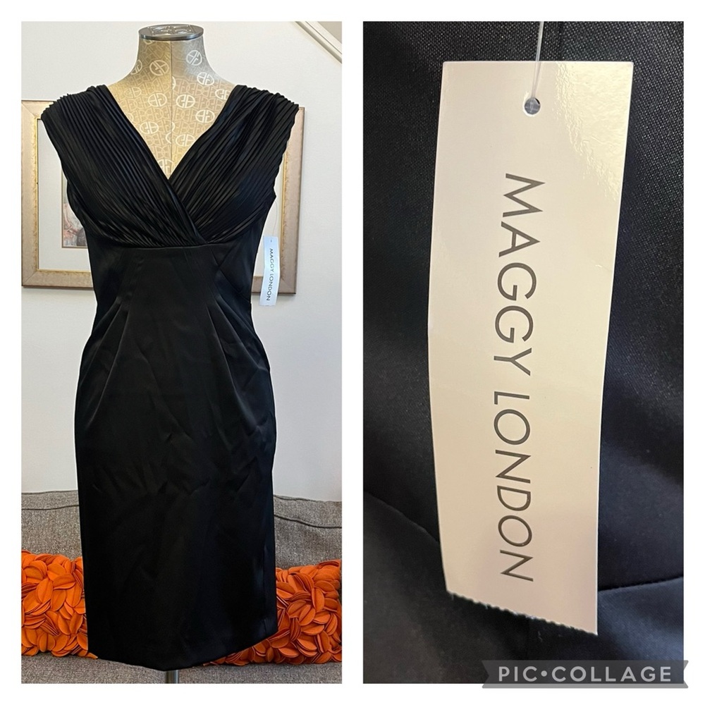 ❣️🆕Maggy London Black Satin Cocktail Sheath Dress❣️